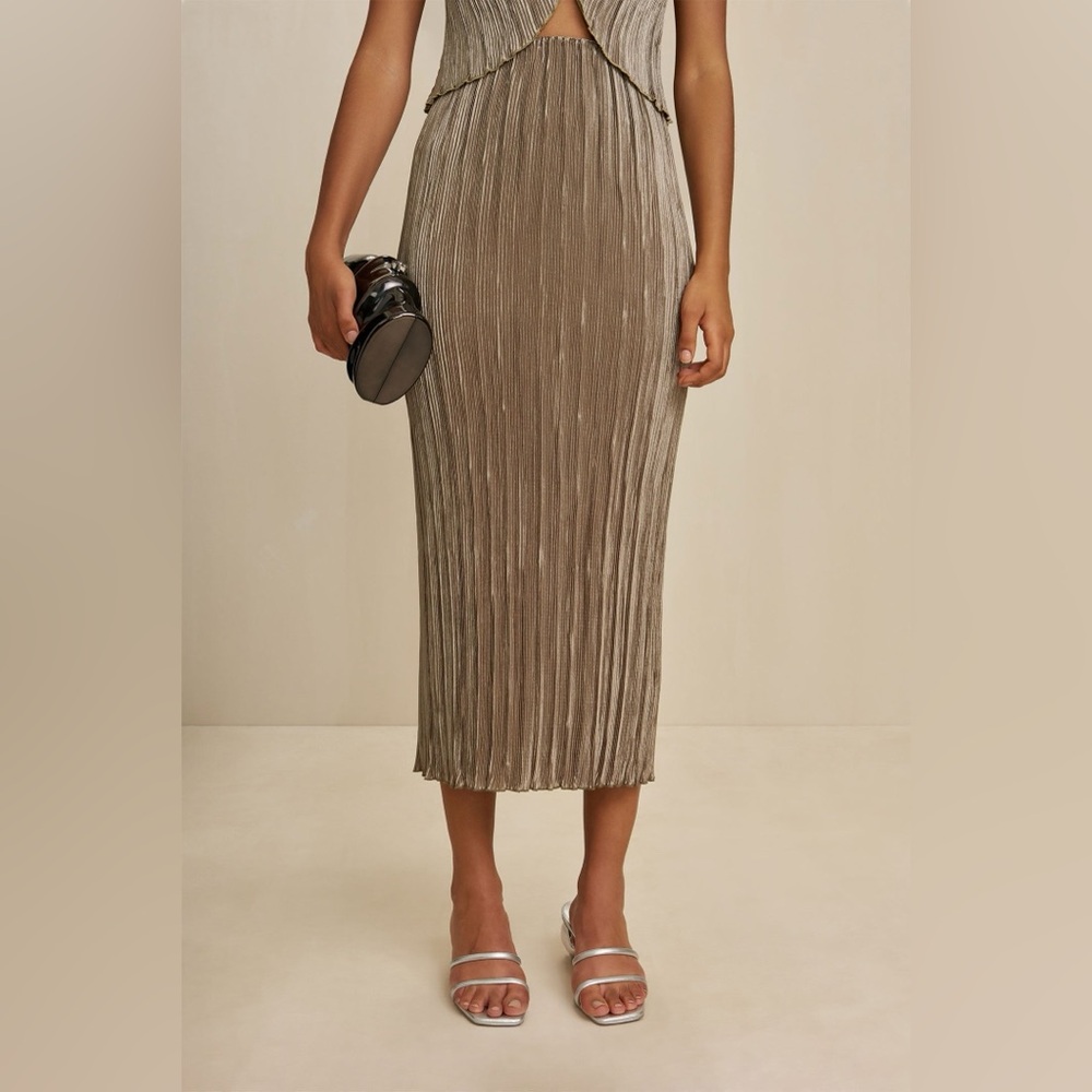 cult gaia KYLII (shimmery tan pleated) skirt (NWT) - XS